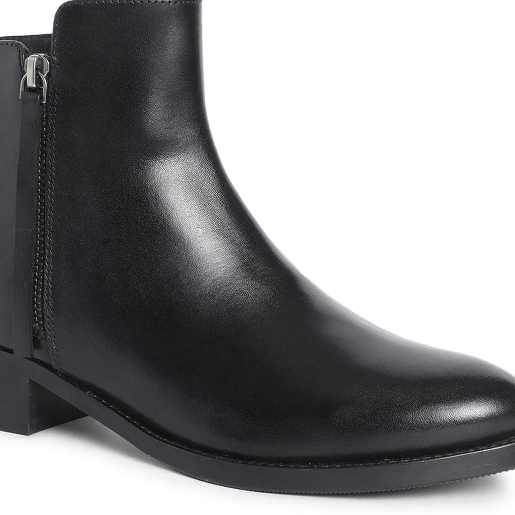 Saint Imelda Black Leather Handcrafted Side Zippers Ankle Boots