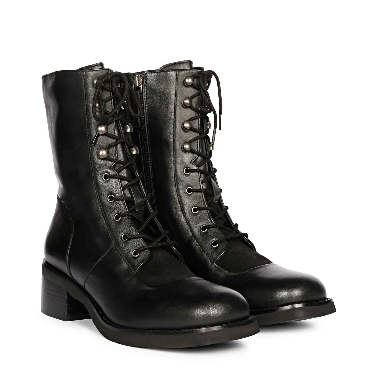 Saint Kayla Black Leather Lace Up High Ankle Boots