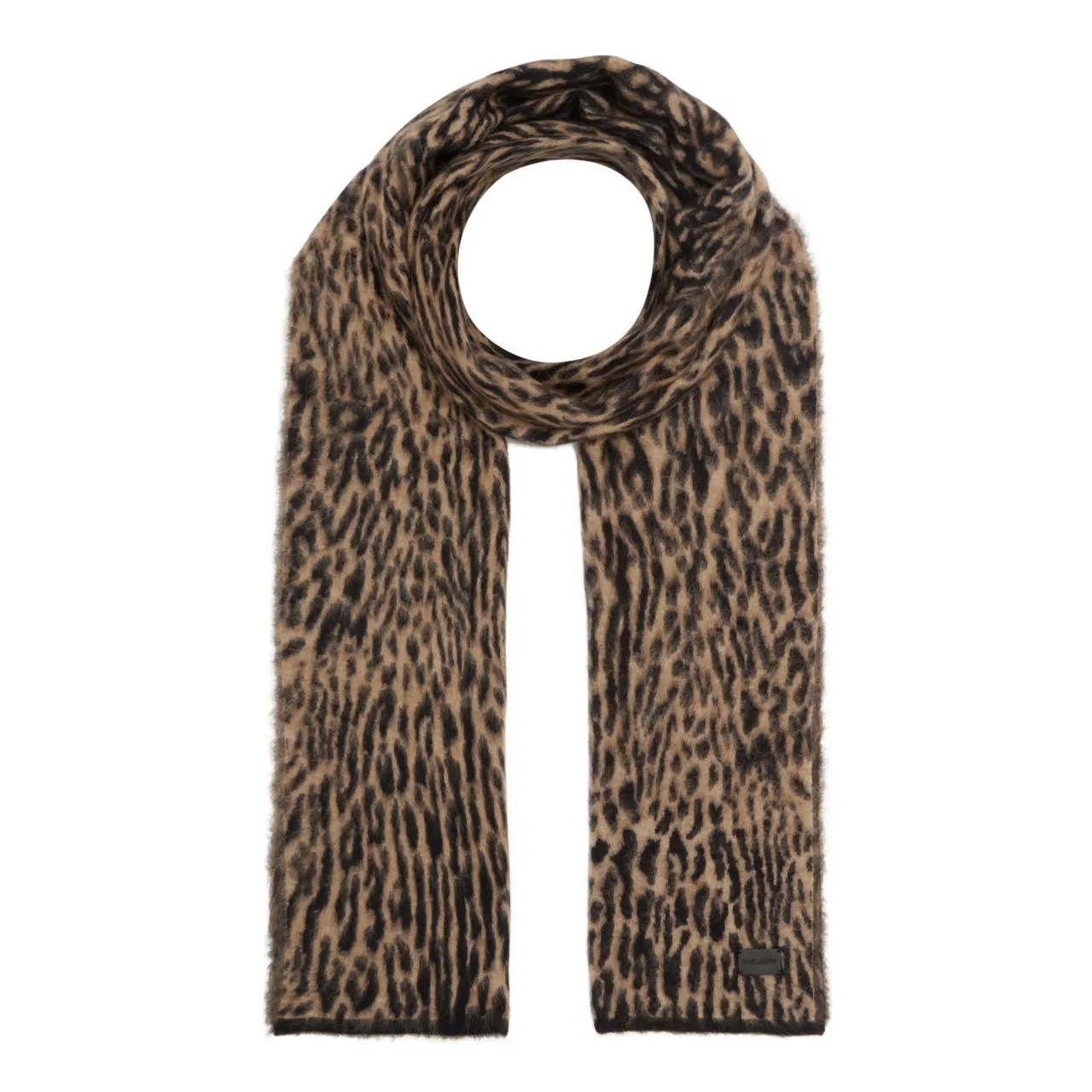 SAINT LAURENT Leopard Logo Scarf - Black