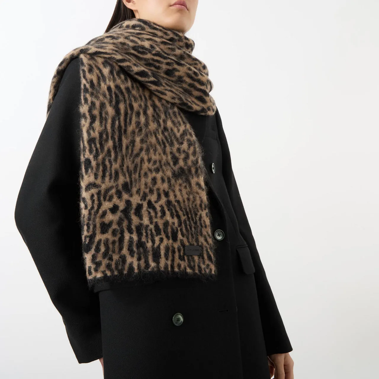 SAINT LAURENT Leopard Logo Scarf - Black