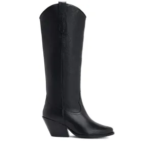 Saint Loanna Black Leather Knee High Long Boots