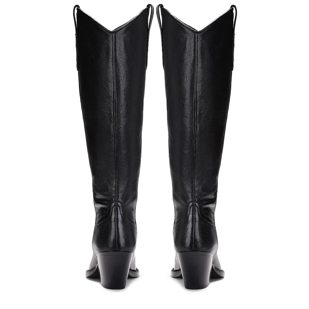 Saint Loanna Black Leather Knee High Long Boots