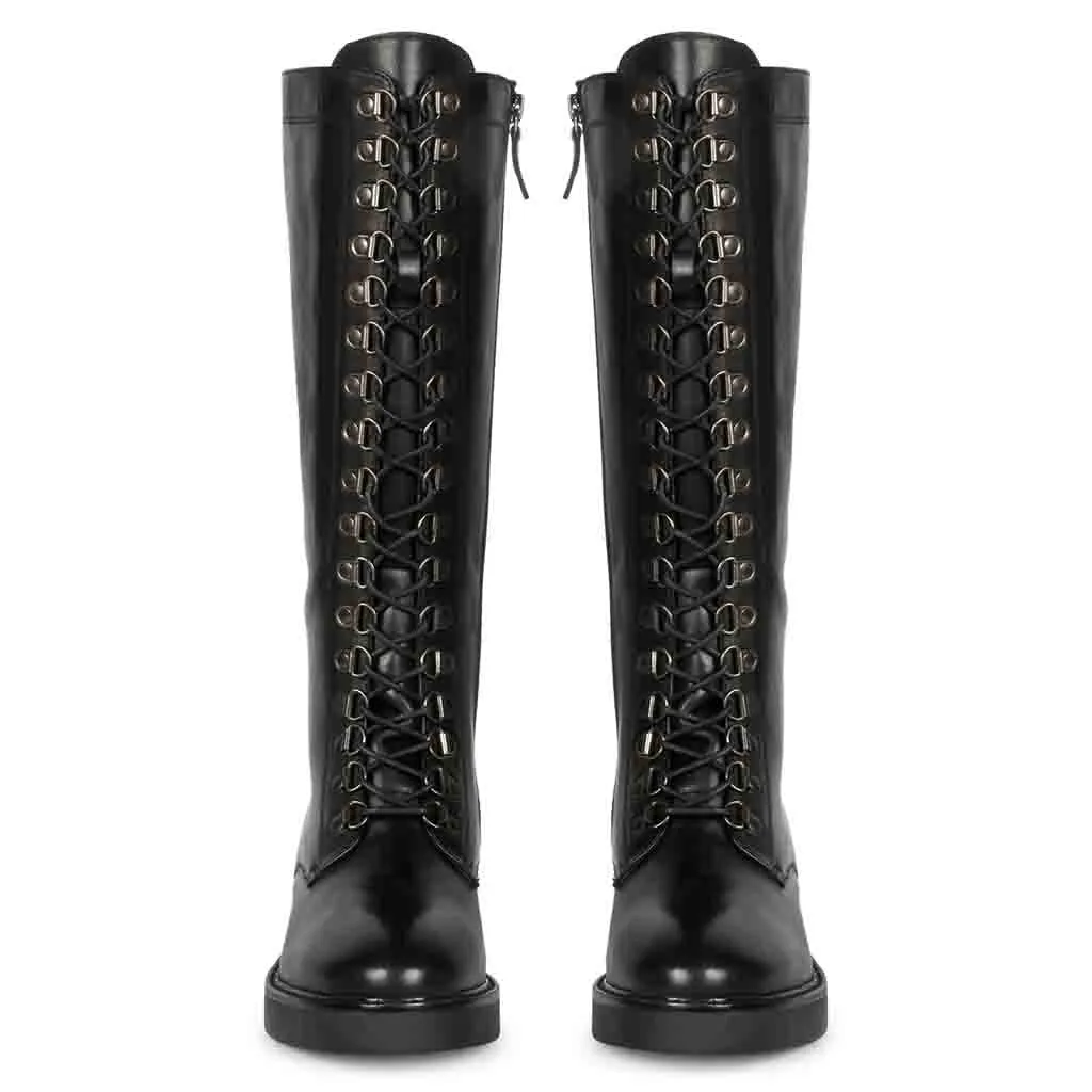 Saint Mercello Lace Up Black Leather High Tongue Tall Boots