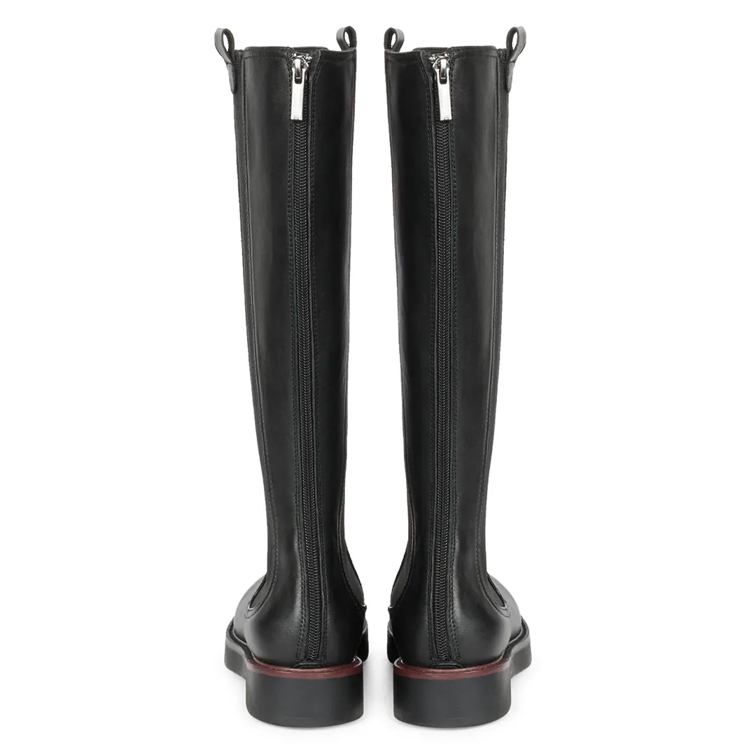 Saint Pietro Black Leather Elasticated Back Zipper Long Boots