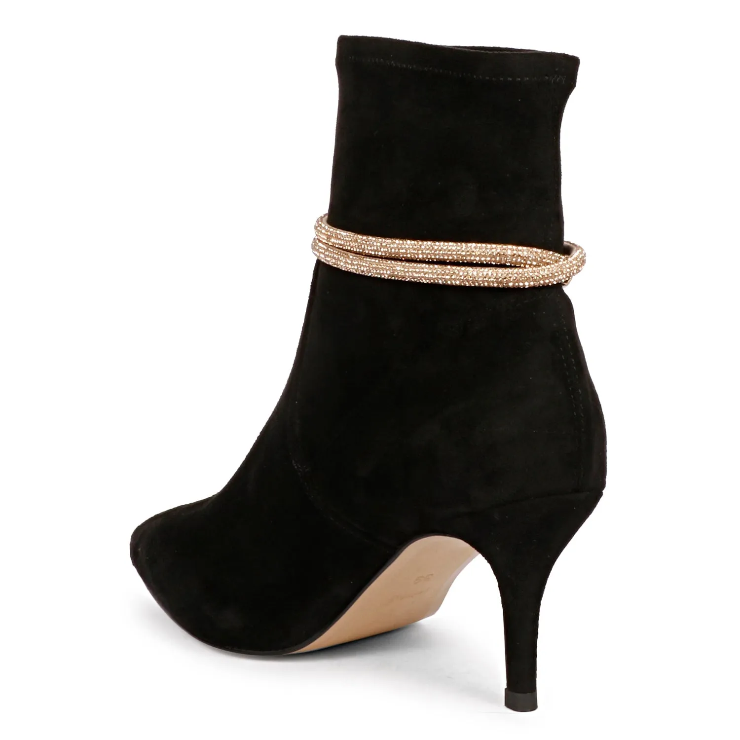 Saint Reyna Black Stretch Suede Golden Cord String Kitten Heel Boots