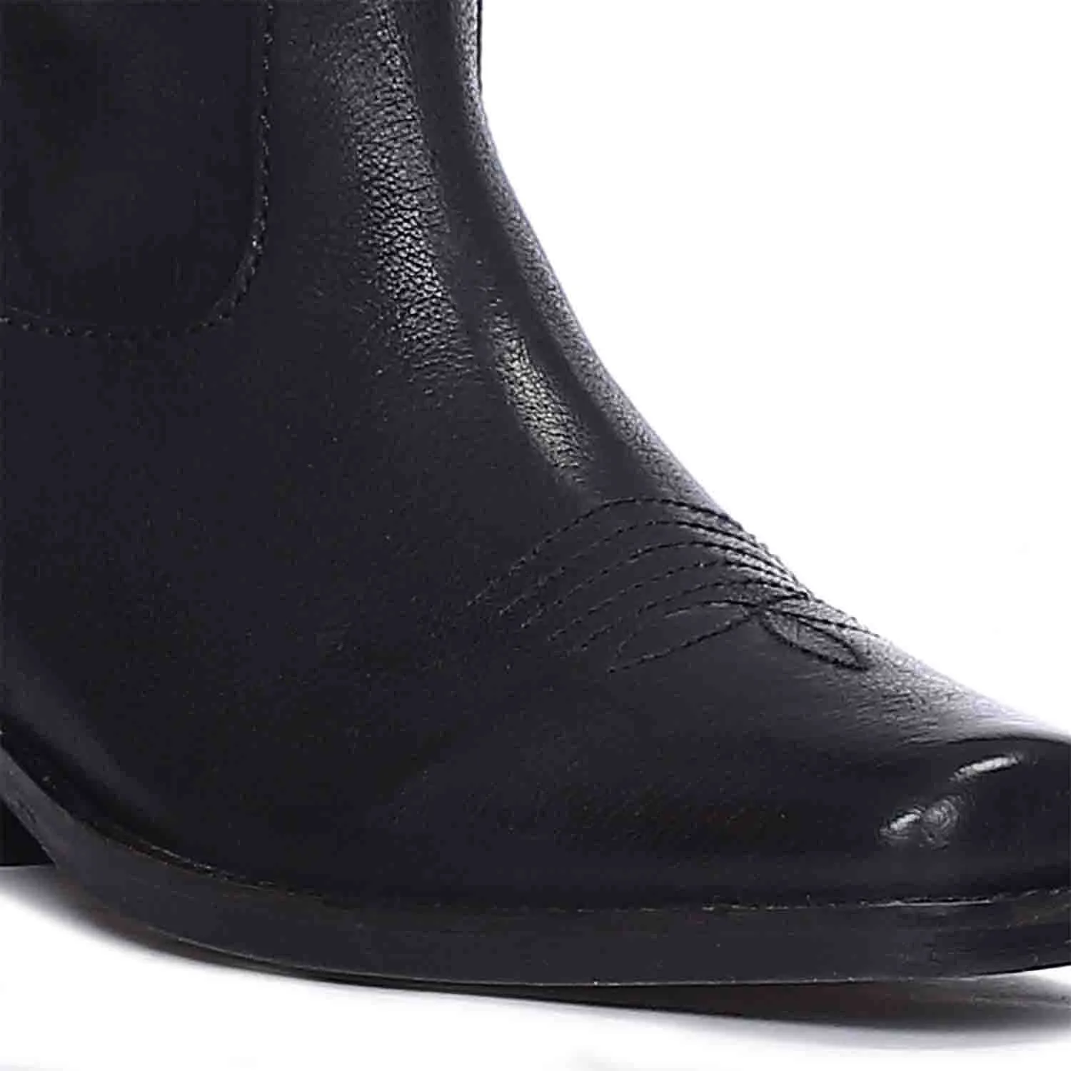 Saint Valery Black Leather cowboy Calf Boots