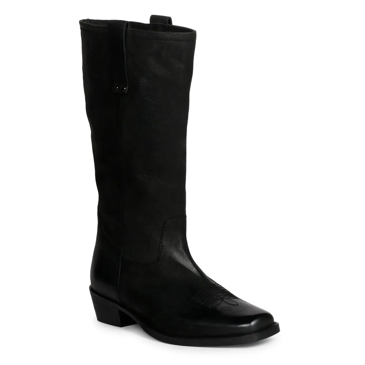 Saint Valery Black Leather cowboy Calf Boots