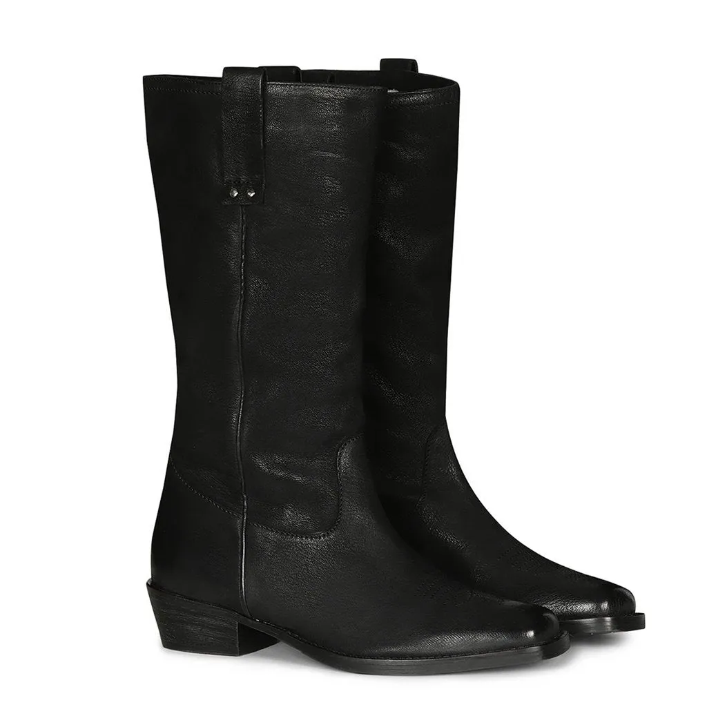 Saint Valery Black Leather cowboy Calf Boots