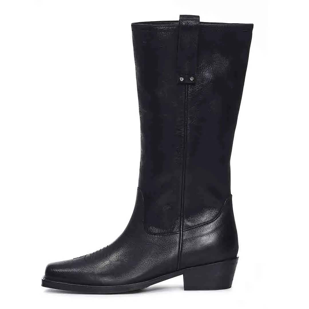 Saint Valery Black Leather cowboy Calf Boots