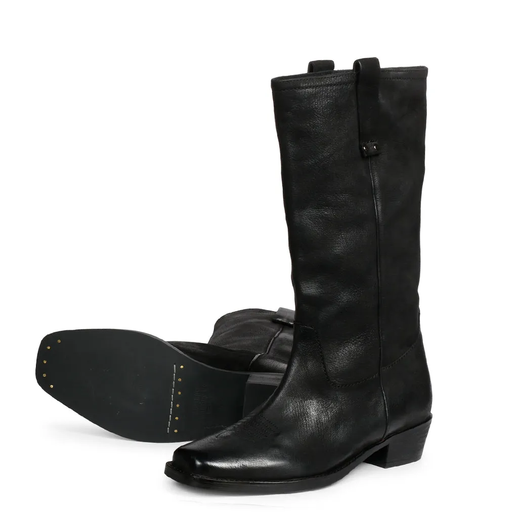 Saint Valery Black Leather cowboy Calf Boots