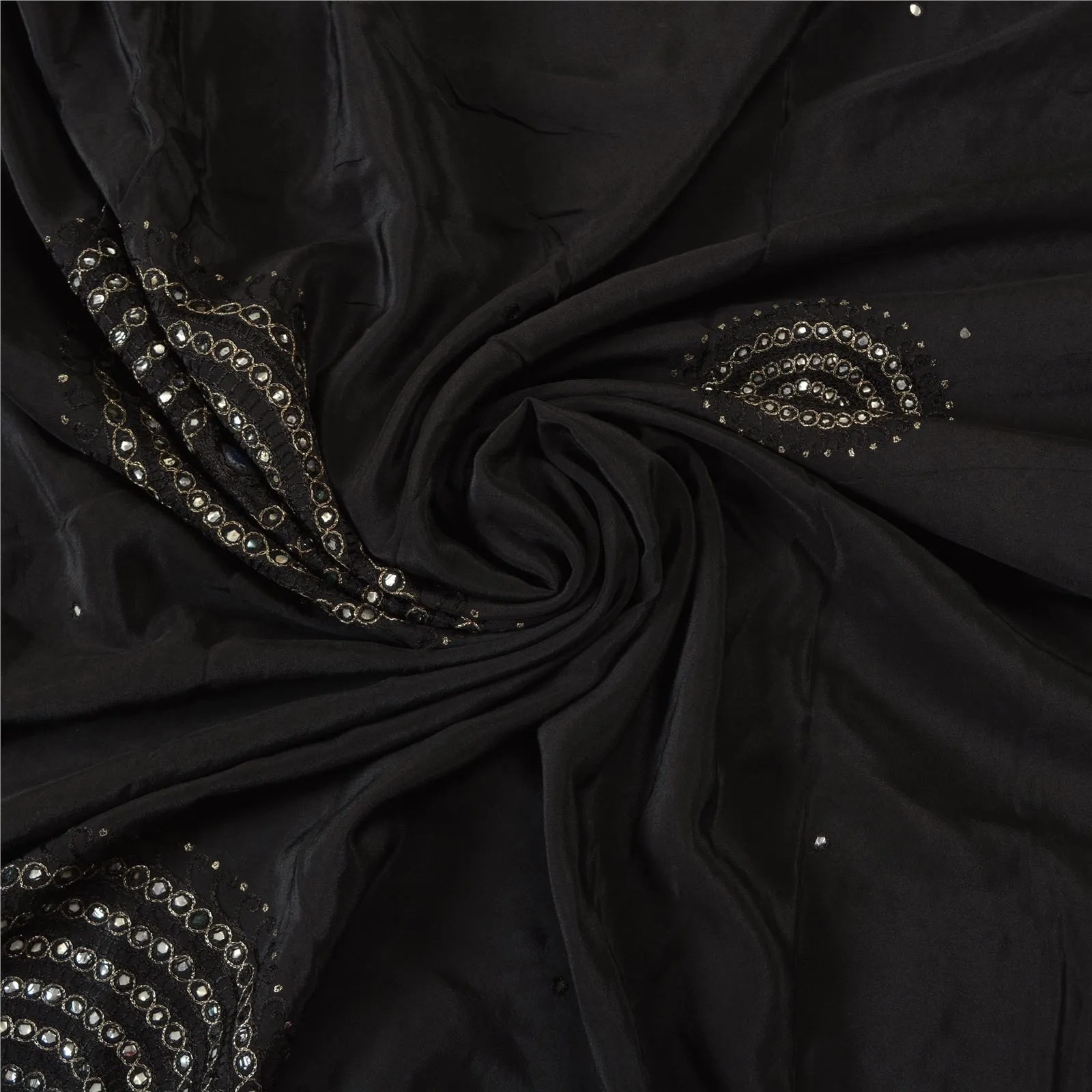 Sanskriti Vintage Black Sarees Pure Crepe Silk Embroidered Premium Sari Fabric