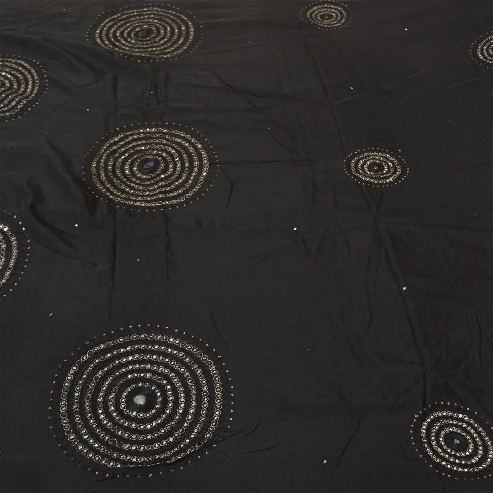 Sanskriti Vintage Black Sarees Pure Crepe Silk Embroidered Premium Sari Fabric