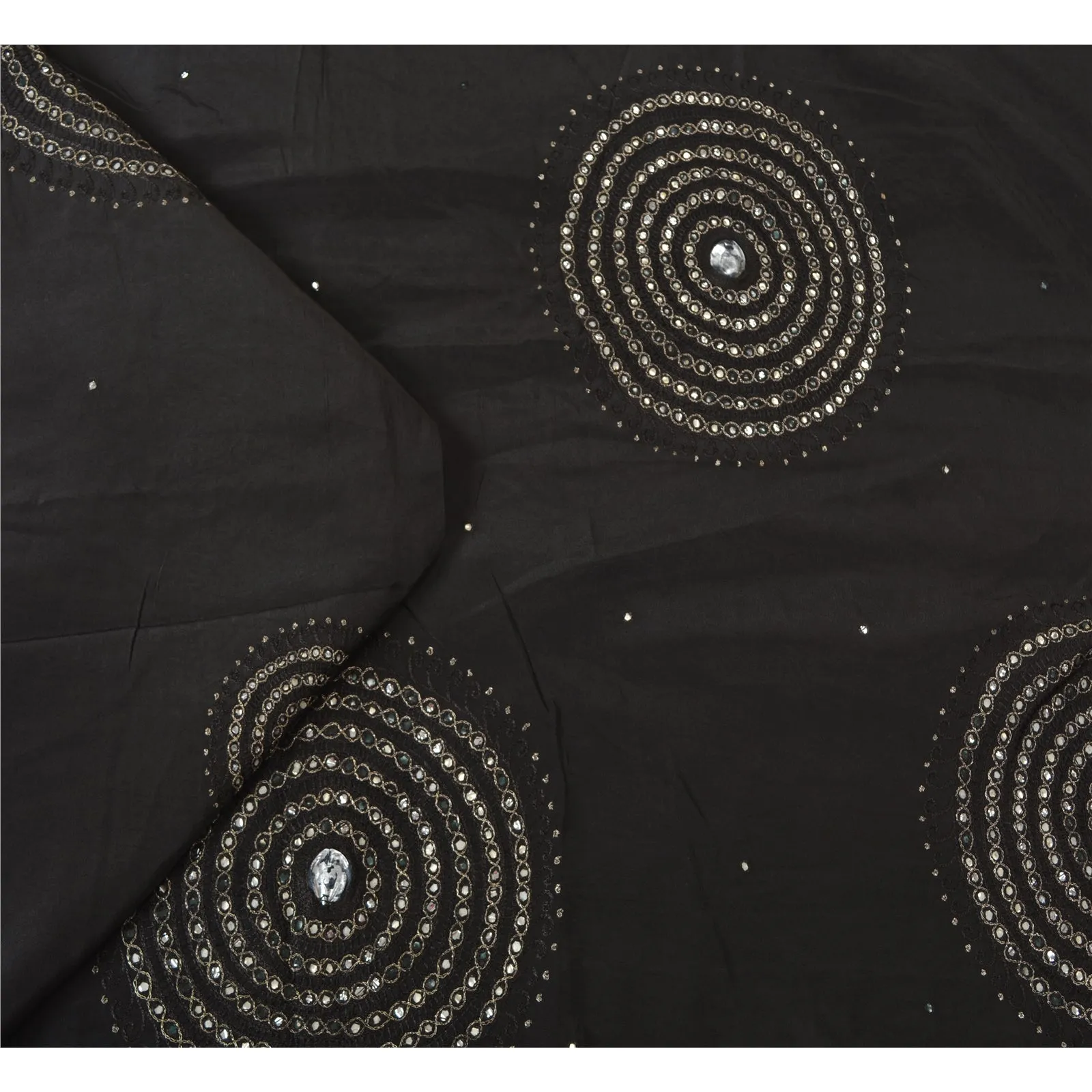 Sanskriti Vintage Black Sarees Pure Crepe Silk Embroidered Premium Sari Fabric