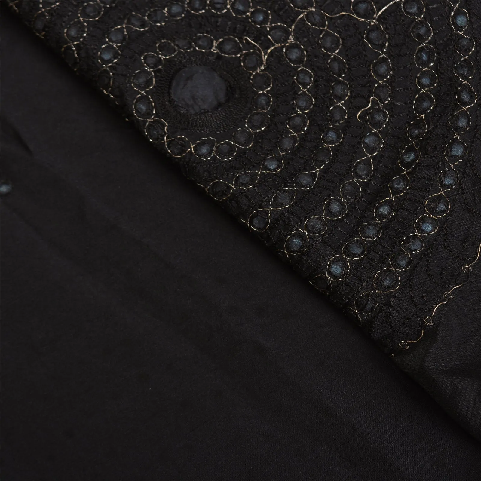 Sanskriti Vintage Black Sarees Pure Crepe Silk Embroidered Premium Sari Fabric