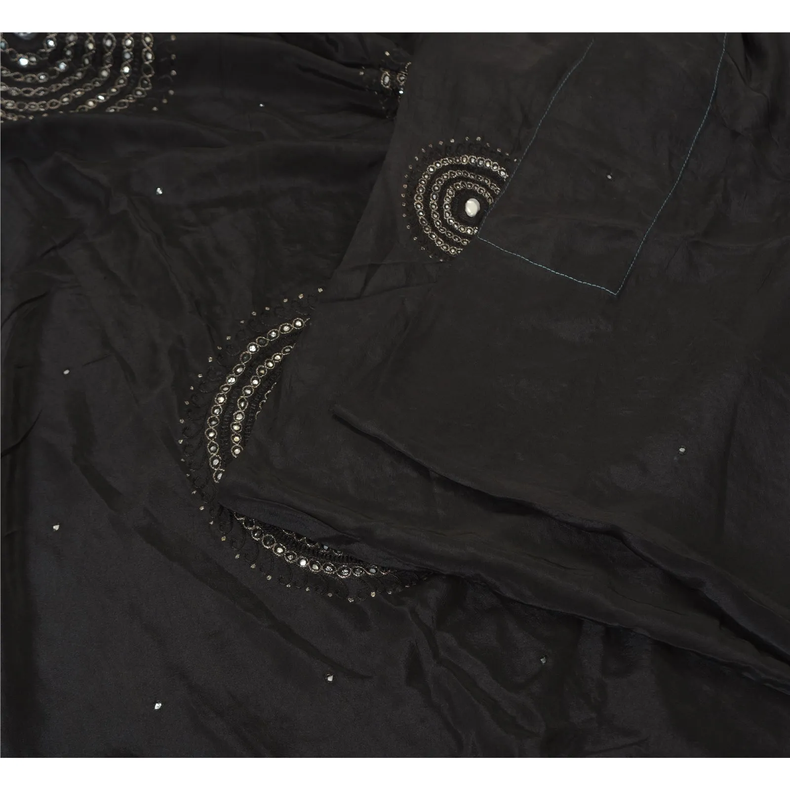 Sanskriti Vintage Black Sarees Pure Crepe Silk Embroidered Premium Sari Fabric