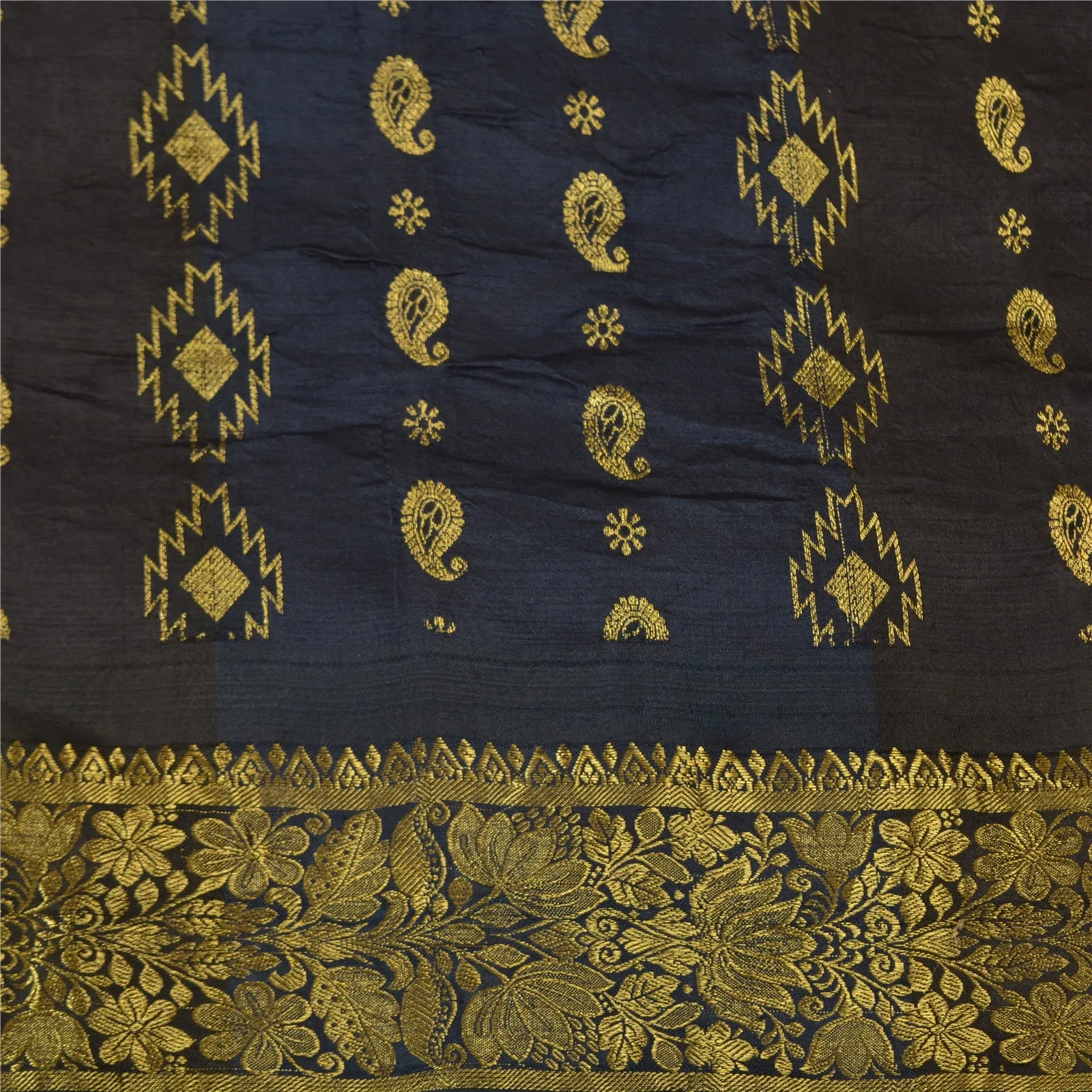 Sanskriti Vintage Blue/Brown Sarees Pure Silk Woven Brocade/Banarasi Sari Fabric