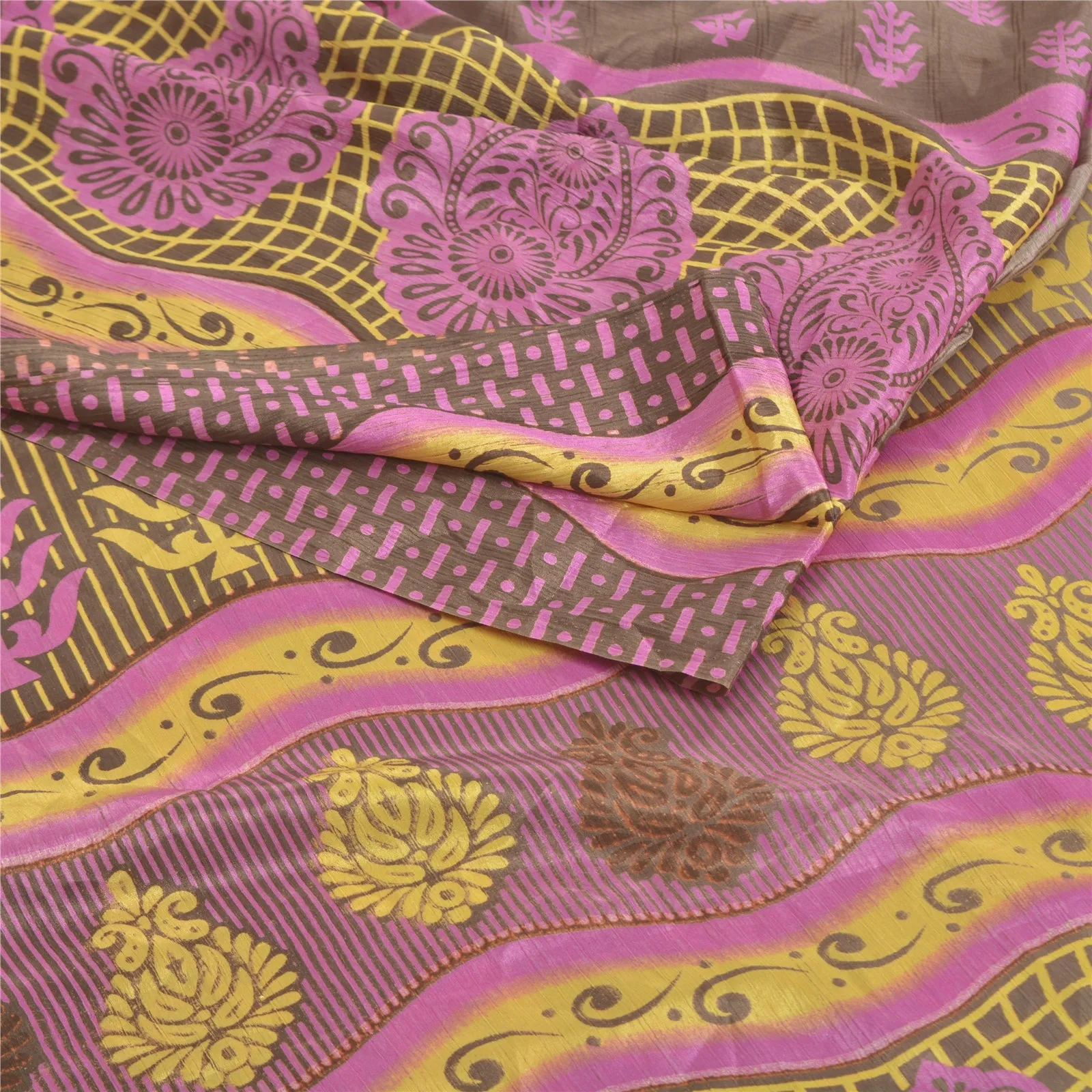 Sanskriti Vintage Gray Sarees Moss Crepe Printed Floral Sari Soft Craft Fabric