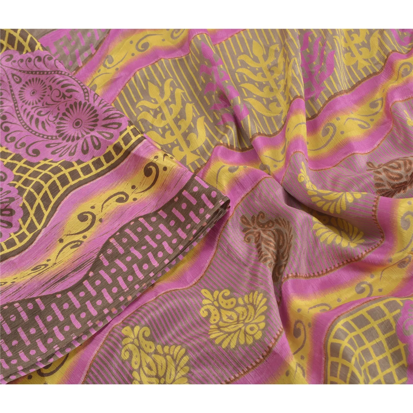 Sanskriti Vintage Gray Sarees Moss Crepe Printed Floral Sari Soft Craft Fabric