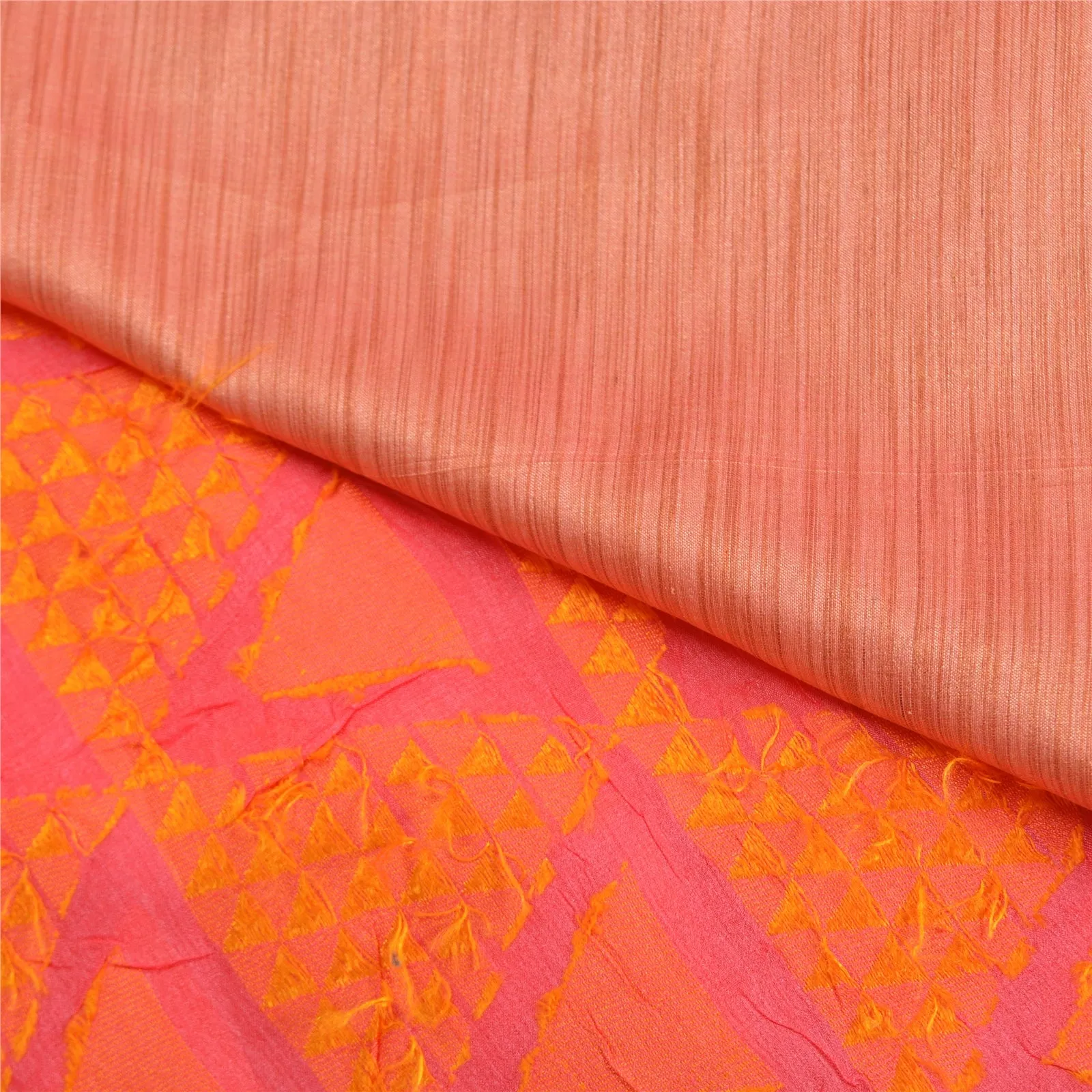 Sanskriti Vintage Peach Indian Sarees 100% Pure Silk Woven Sari Craft Fabric