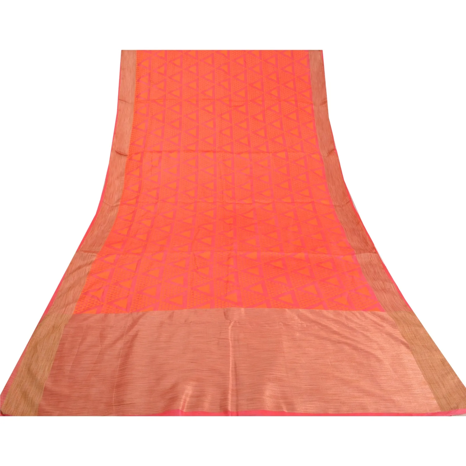 Sanskriti Vintage Peach Indian Sarees 100% Pure Silk Woven Sari Craft Fabric