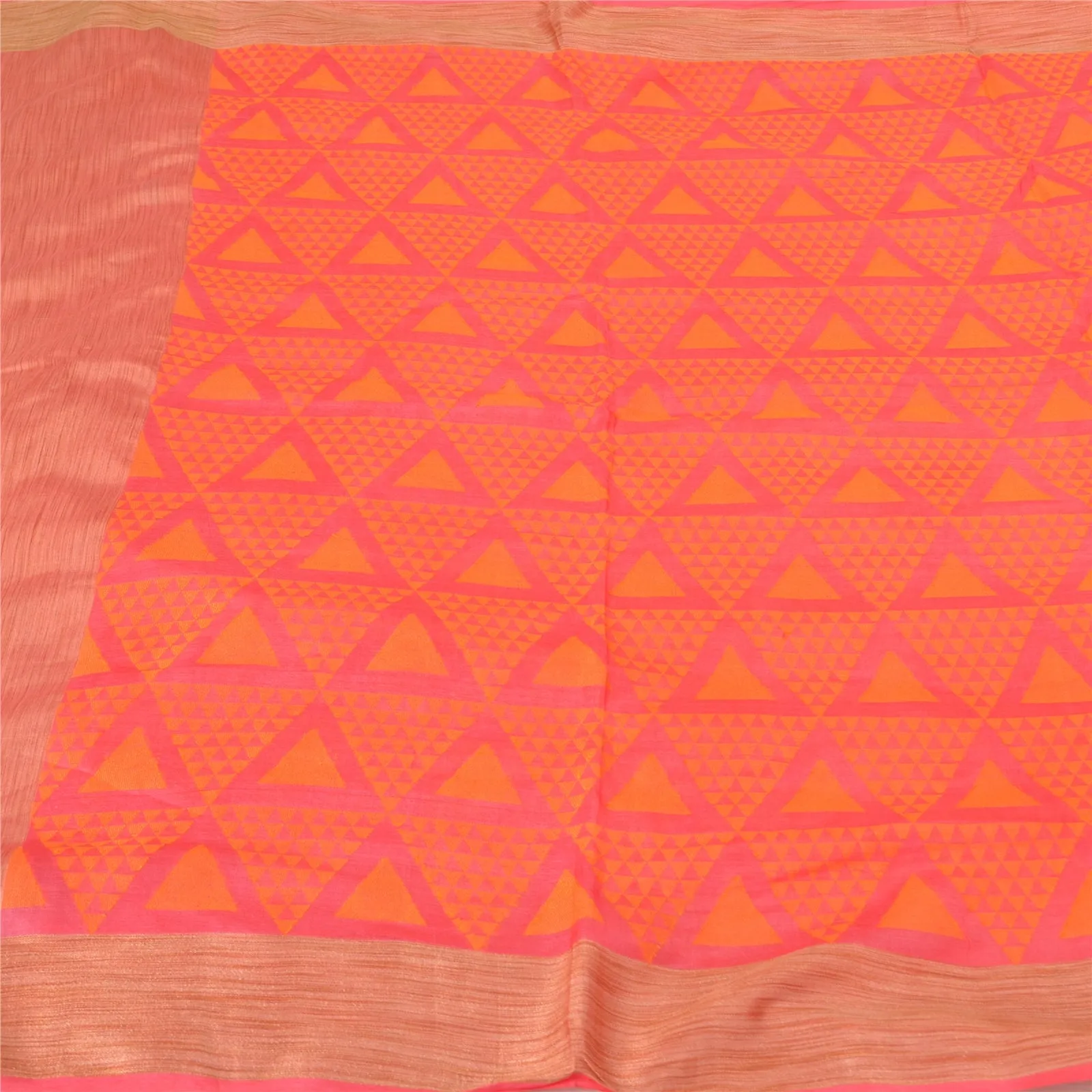 Sanskriti Vintage Peach Indian Sarees 100% Pure Silk Woven Sari Craft Fabric