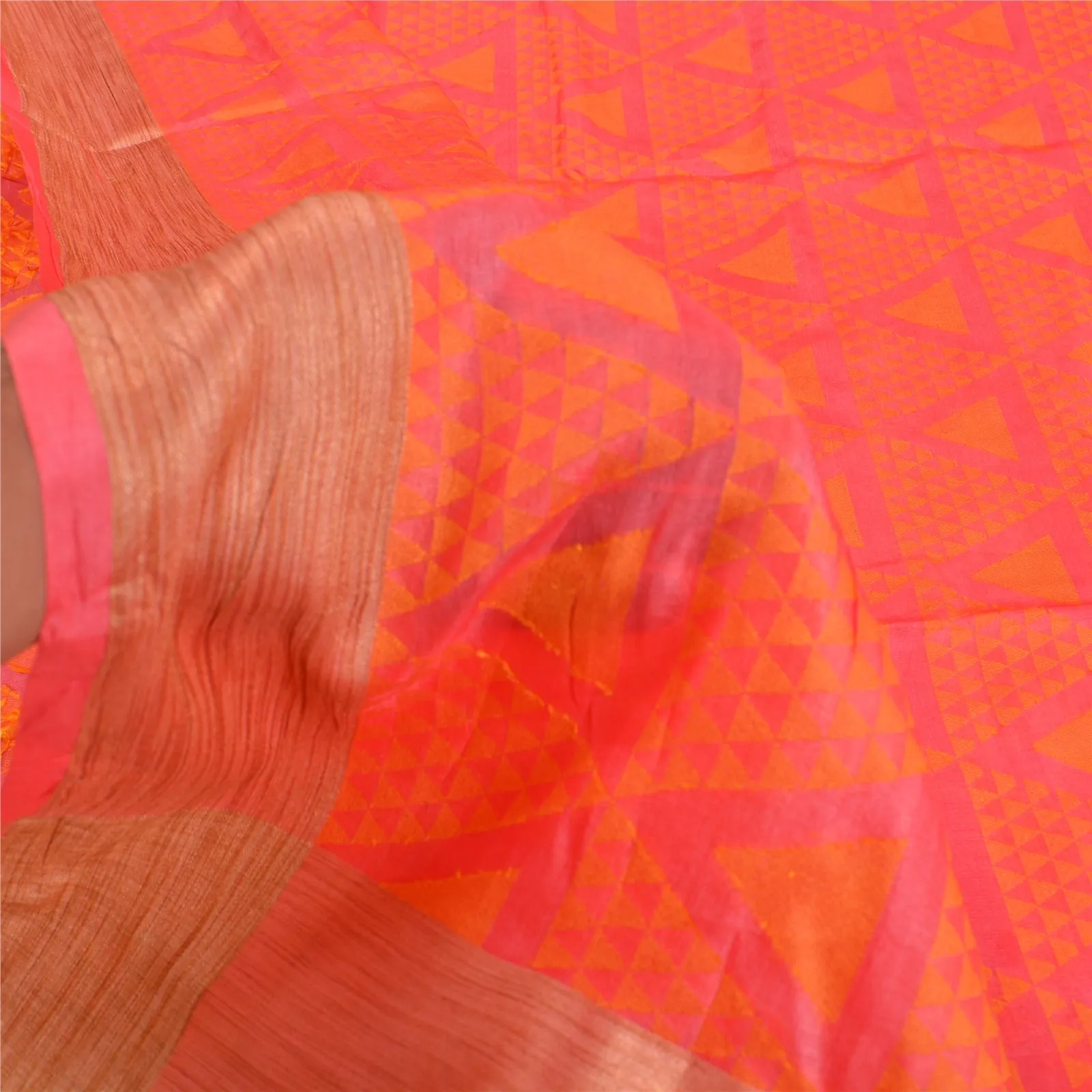 Sanskriti Vintage Peach Indian Sarees 100% Pure Silk Woven Sari Craft Fabric