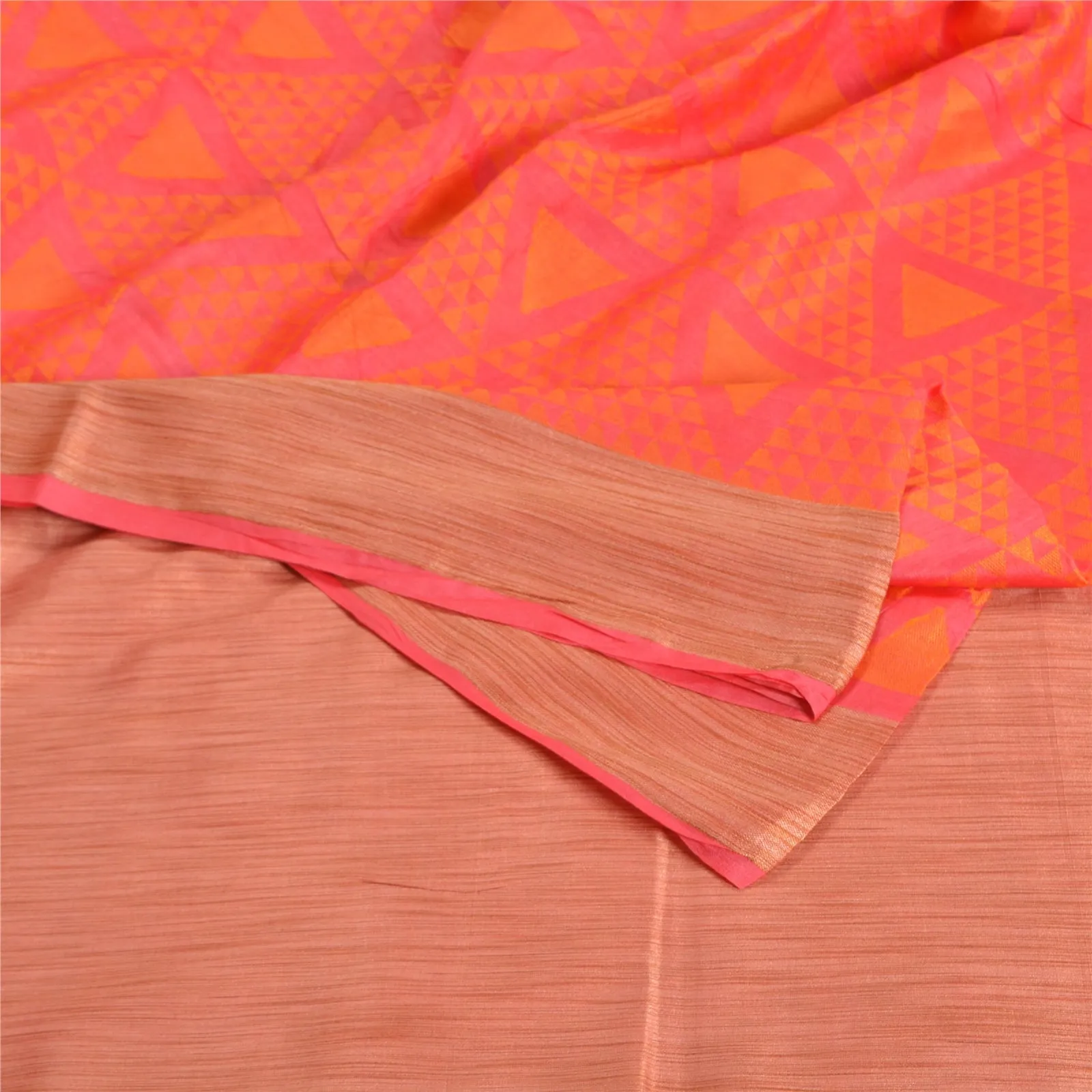 Sanskriti Vintage Peach Indian Sarees 100% Pure Silk Woven Sari Craft Fabric