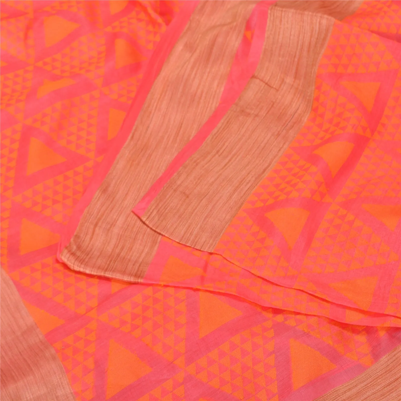 Sanskriti Vintage Peach Indian Sarees 100% Pure Silk Woven Sari Craft Fabric