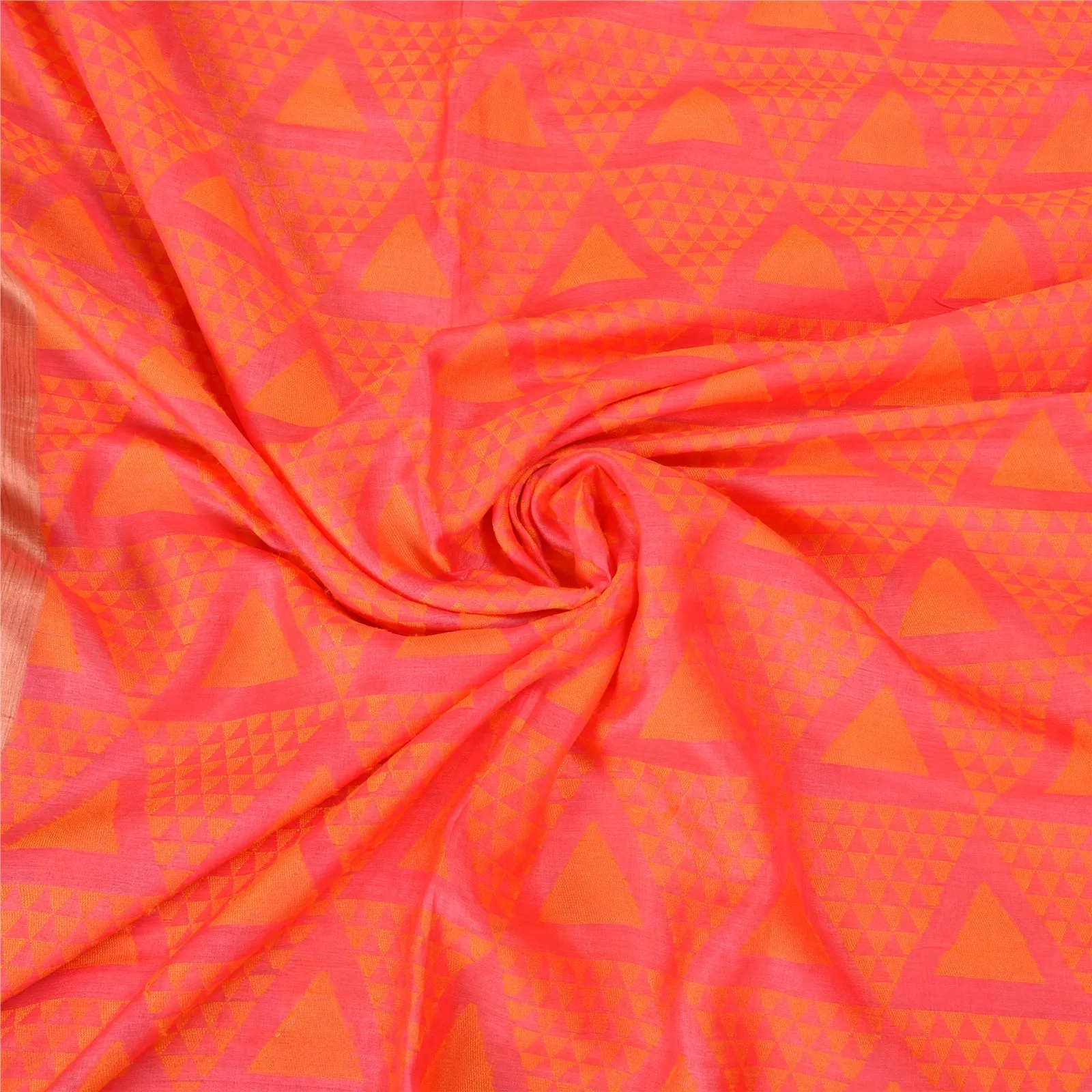 Sanskriti Vintage Peach Indian Sarees 100% Pure Silk Woven Sari Craft Fabric