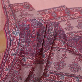 Sanskriti Vintage Pink Sarees Moss Crepe Printed Sari 5 Yd Craft Decor Fabric