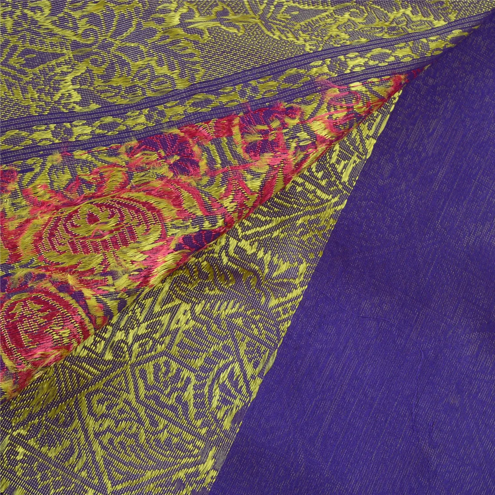 Sanskriti Vintage Purple Sarees 100% Pure Silk Woven Premium Sari Craft Fabric