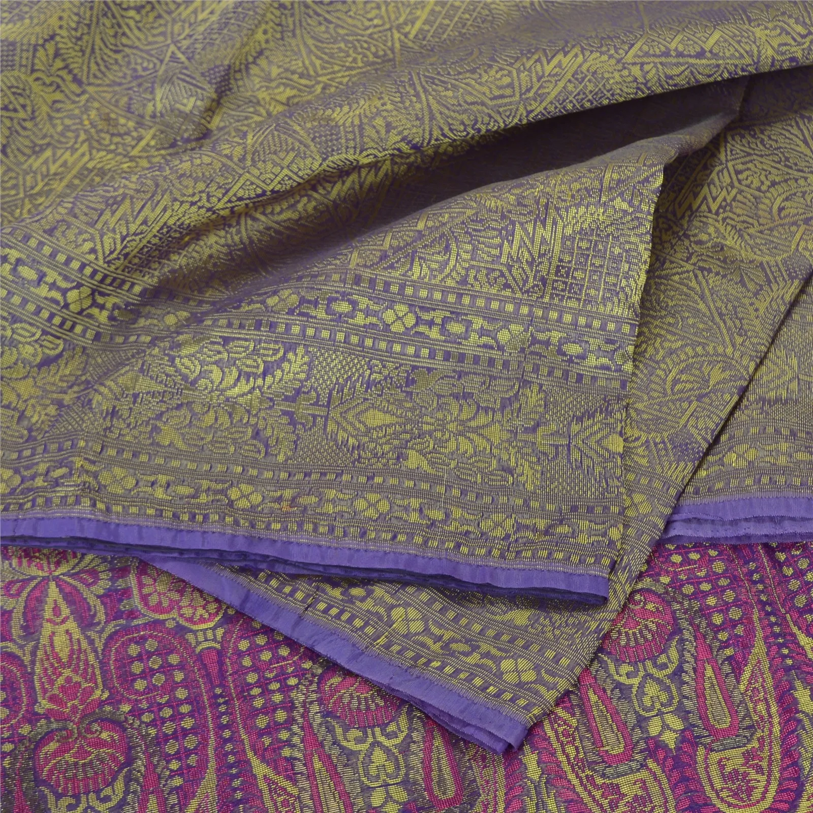 Sanskriti Vintage Purple Sarees 100% Pure Silk Woven Premium Sari Craft Fabric