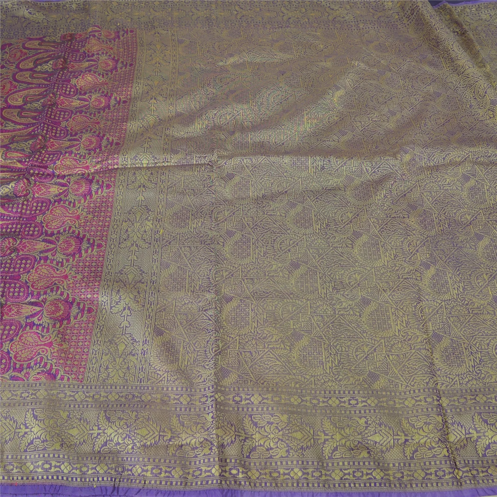 Sanskriti Vintage Purple Sarees 100% Pure Silk Woven Premium Sari Craft Fabric