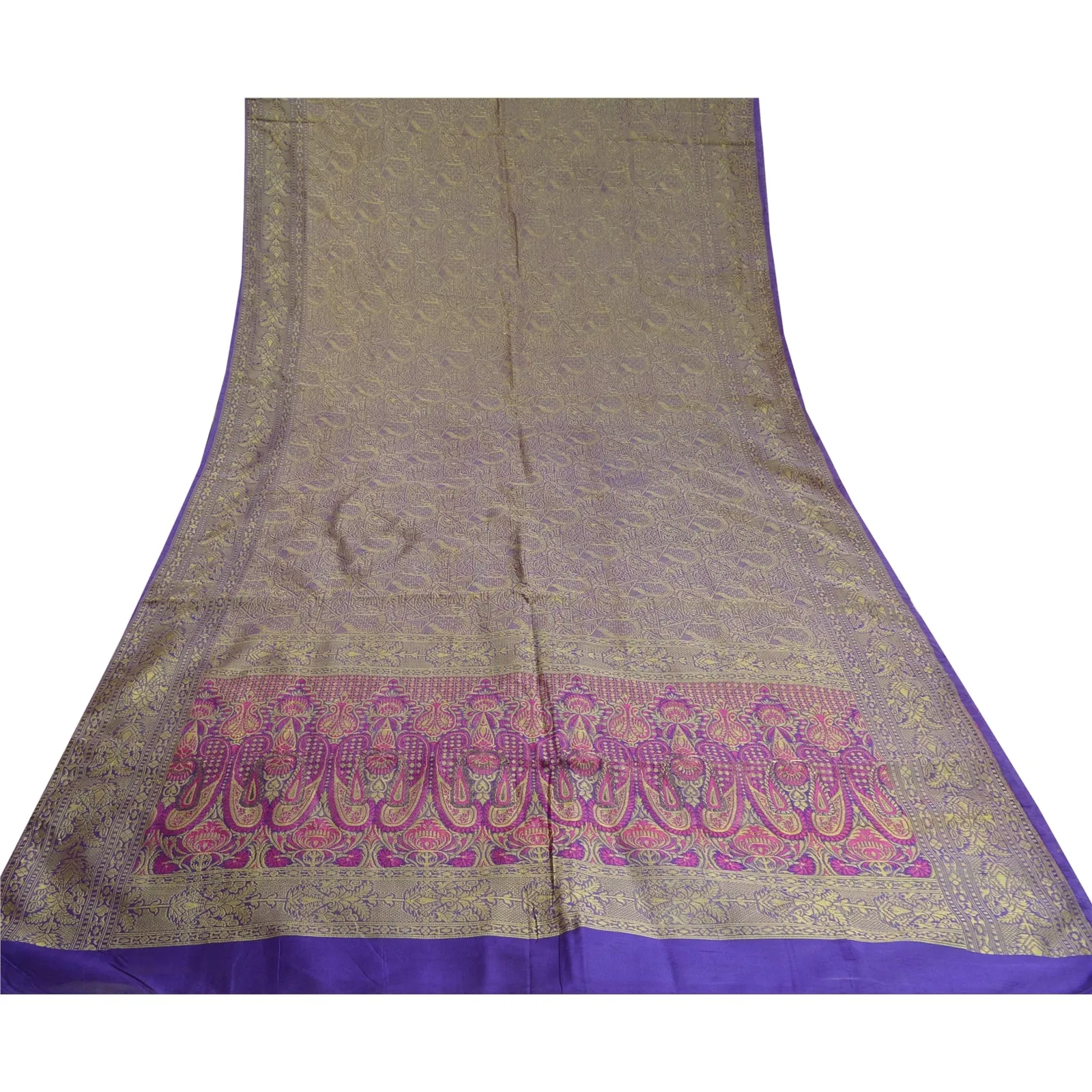 Sanskriti Vintage Purple Sarees 100% Pure Silk Woven Premium Sari Craft Fabric