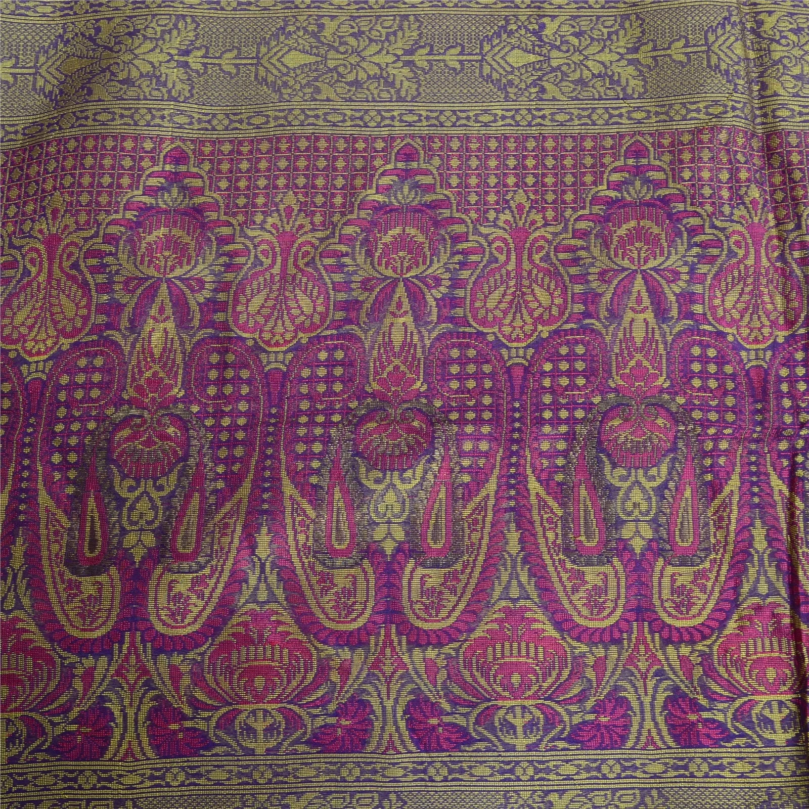 Sanskriti Vintage Purple Sarees 100% Pure Silk Woven Premium Sari Craft Fabric