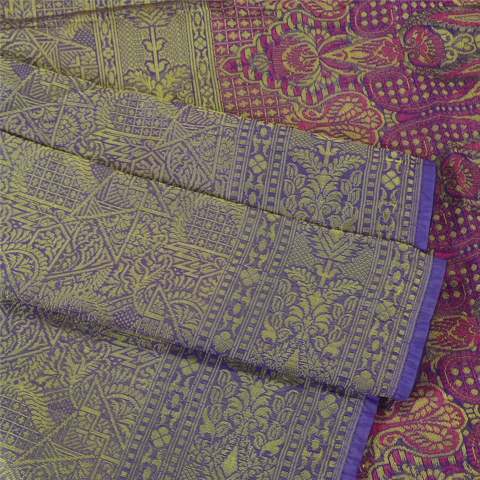 Sanskriti Vintage Purple Sarees 100% Pure Silk Woven Premium Sari Craft Fabric