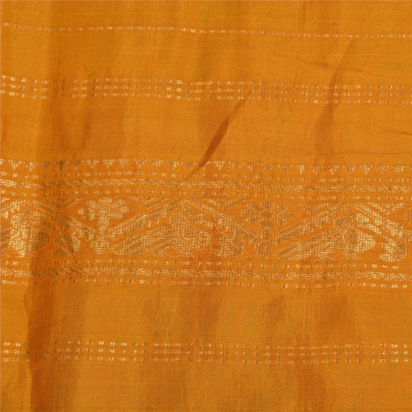 Sanskriti Vintage Saffron/Green Sarees Cotton Silk Woven Brocade Sari Fabric