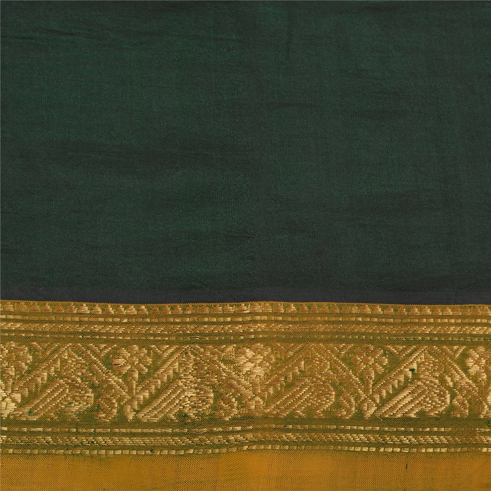 Sanskriti Vintage Saffron/Green Sarees Cotton Silk Woven Brocade Sari Fabric