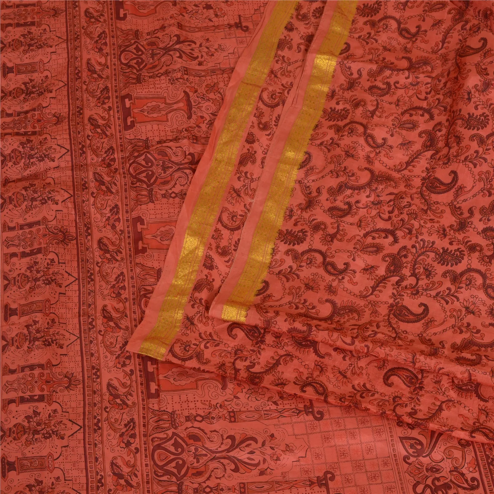 Sanskriti Vintage Sarees BlushPink Zari Border Pure Silk Print Sari Craft Fabric