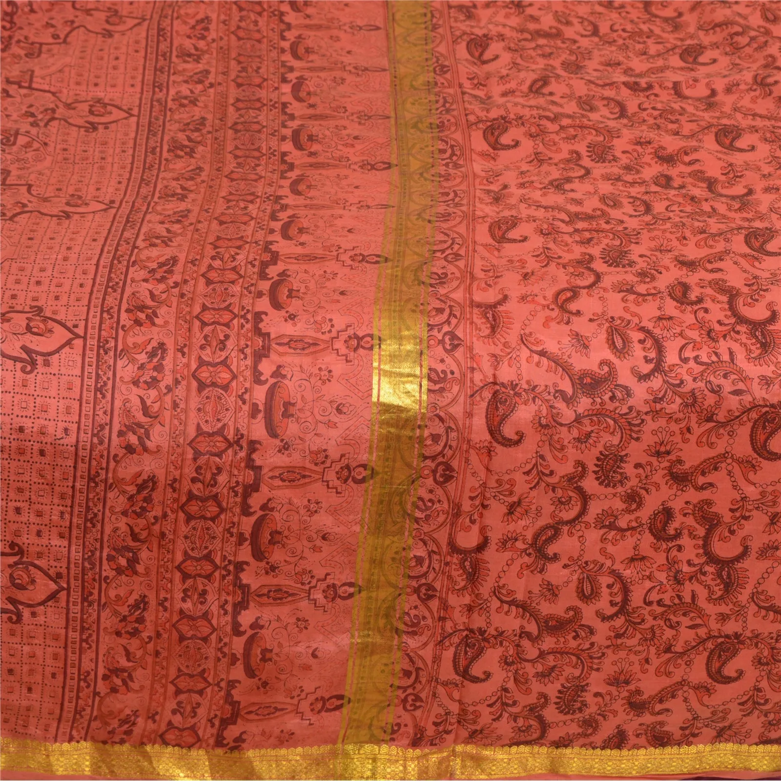 Sanskriti Vintage Sarees BlushPink Zari Border Pure Silk Print Sari Craft Fabric