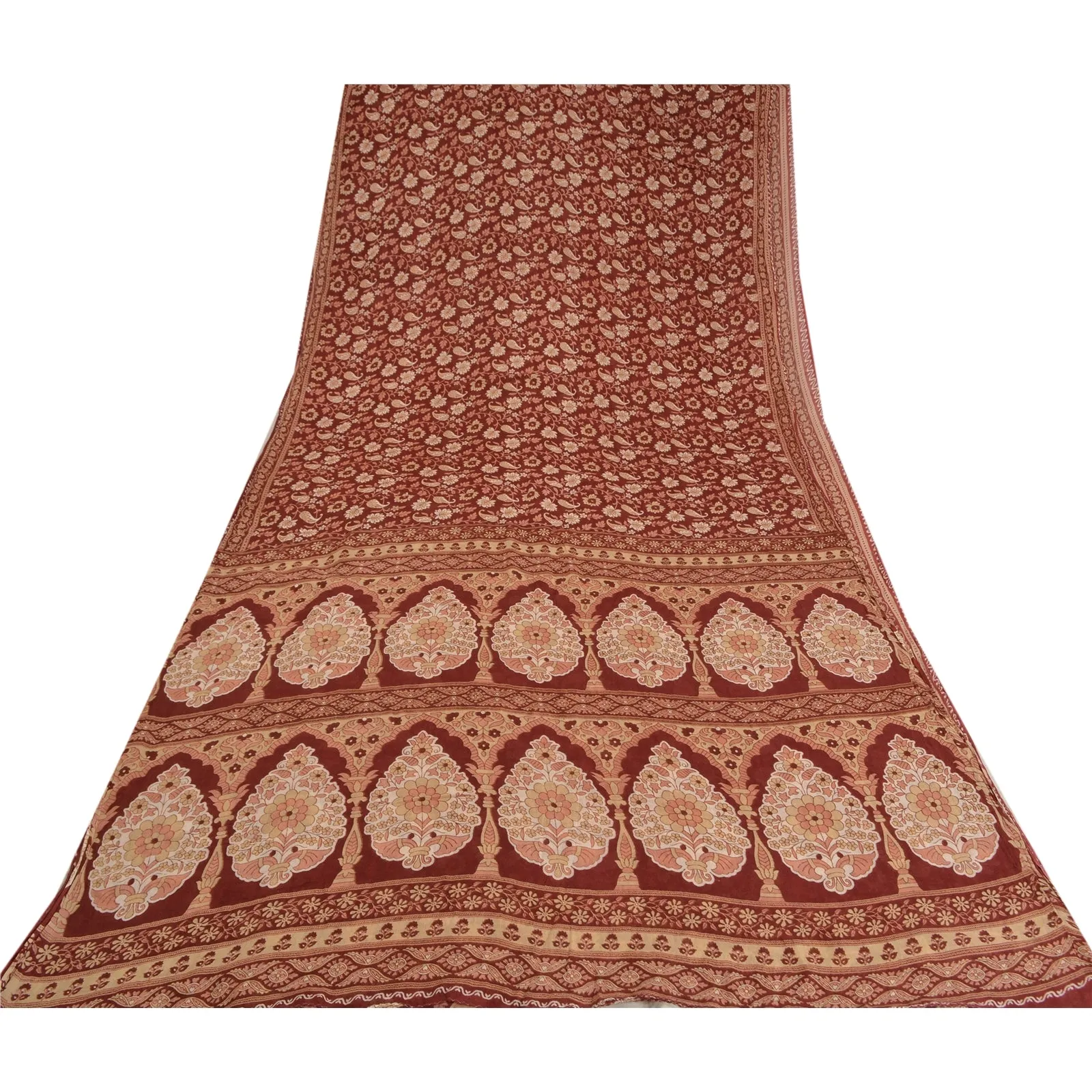 Sanskriti Vintage Sarees Brown 100% Pure Cotton Printed Sari 5yd Craft Fabric