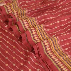 Sanskriti Vintage Sarees Dark Red Pure Silk Sari Printed 5yd Soft Craft Fabric