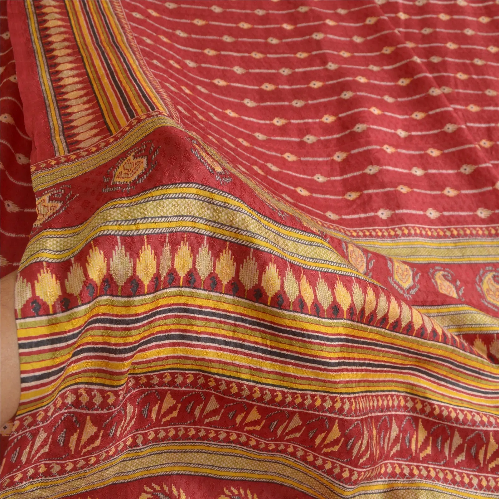 Sanskriti Vintage Sarees Dark Red Pure Silk Sari Printed 5yd Soft Craft Fabric