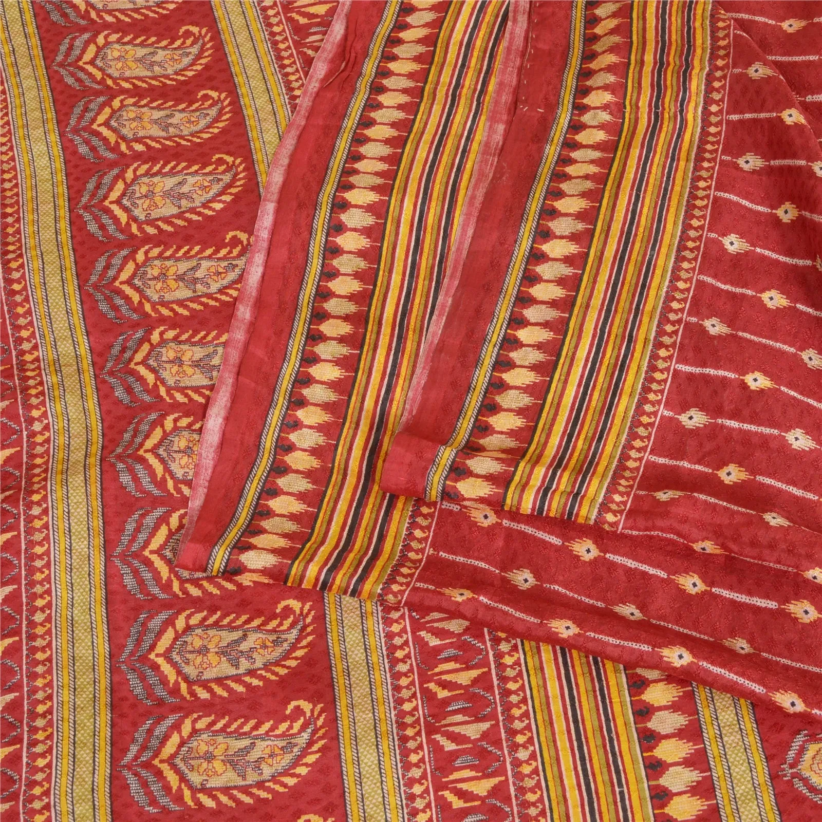 Sanskriti Vintage Sarees Dark Red Pure Silk Sari Printed 5yd Soft Craft Fabric