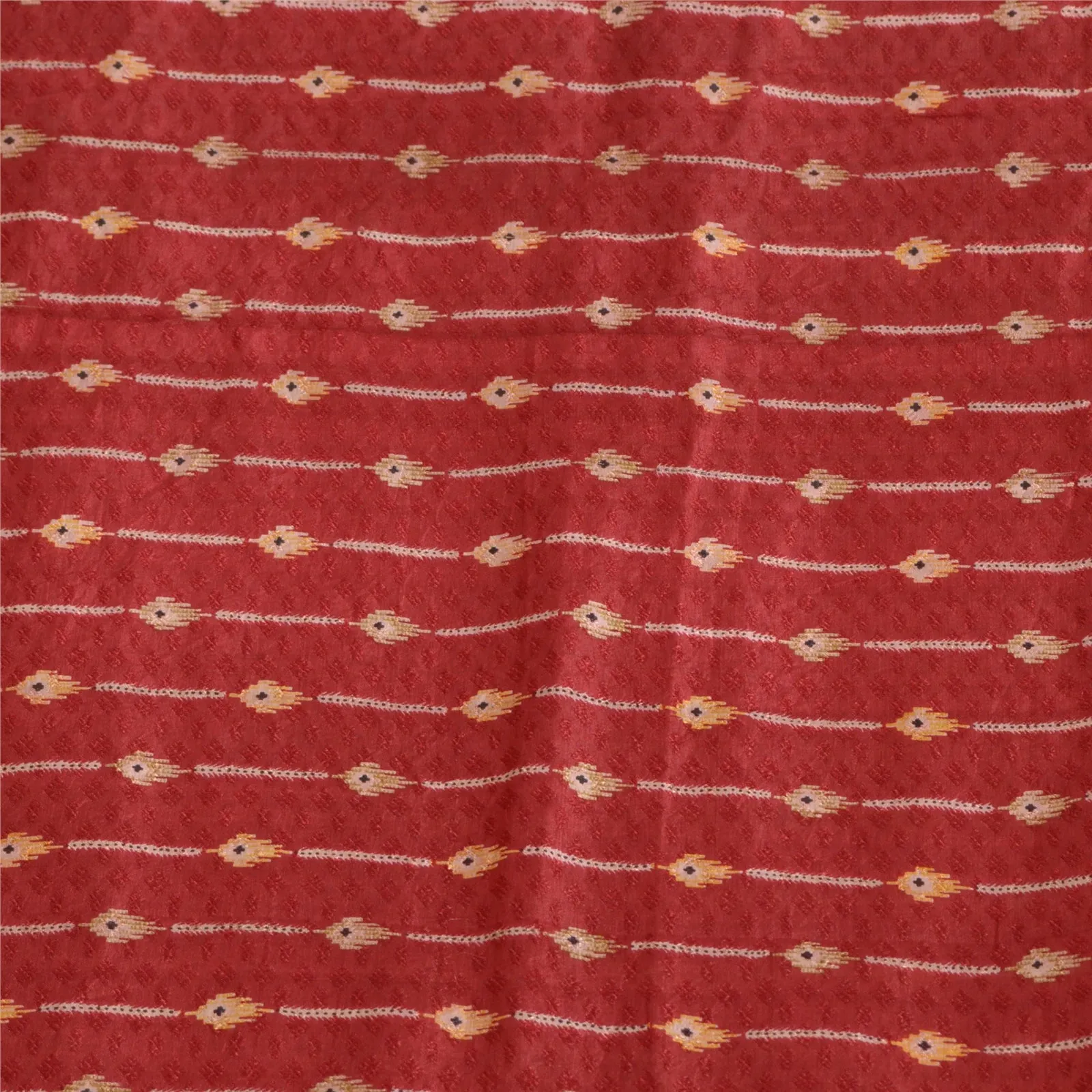 Sanskriti Vintage Sarees Dark Red Pure Silk Sari Printed 5yd Soft Craft Fabric