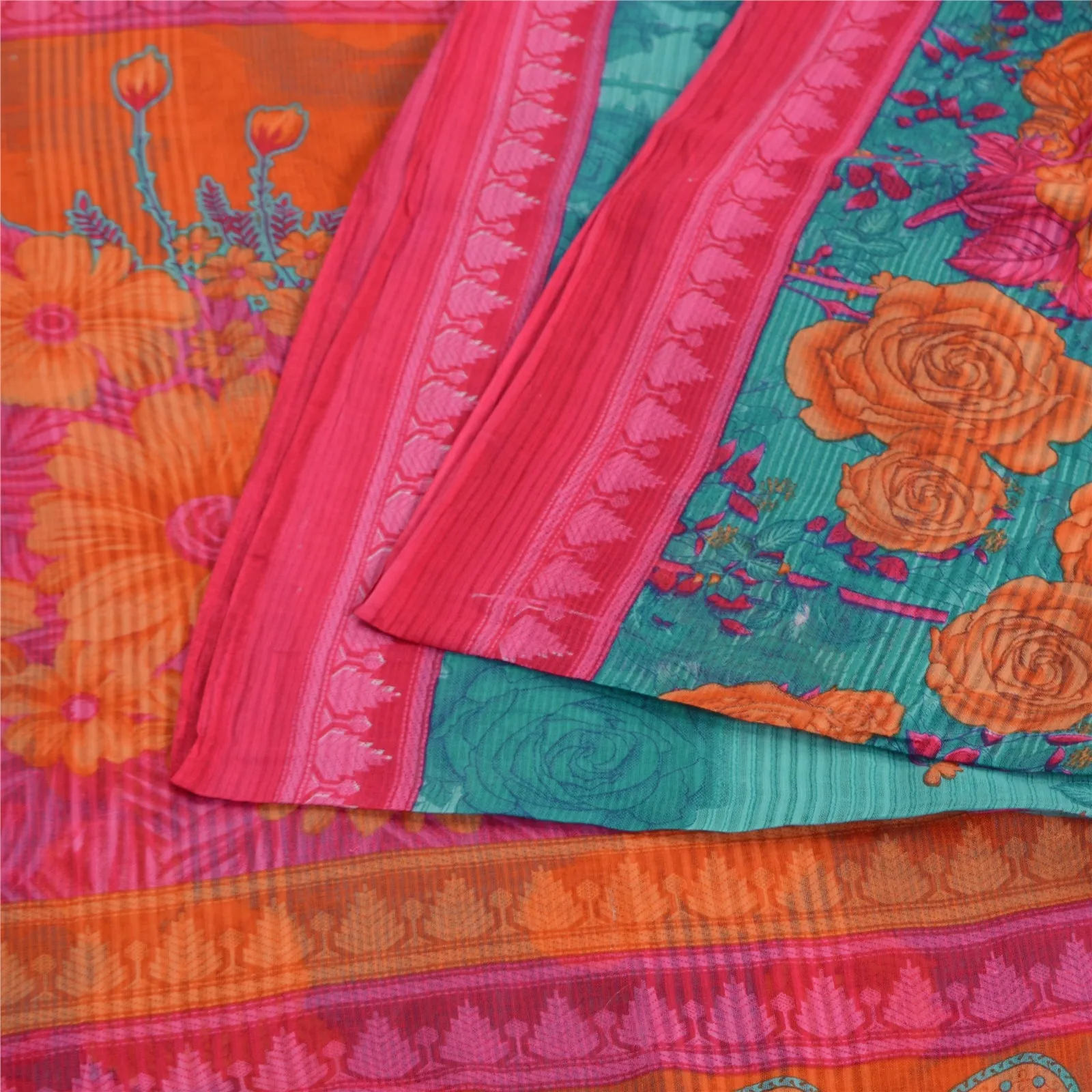 Sanskriti Vintage Sarees From India Blue Pure Cotton Printed Sari Craft Fabric