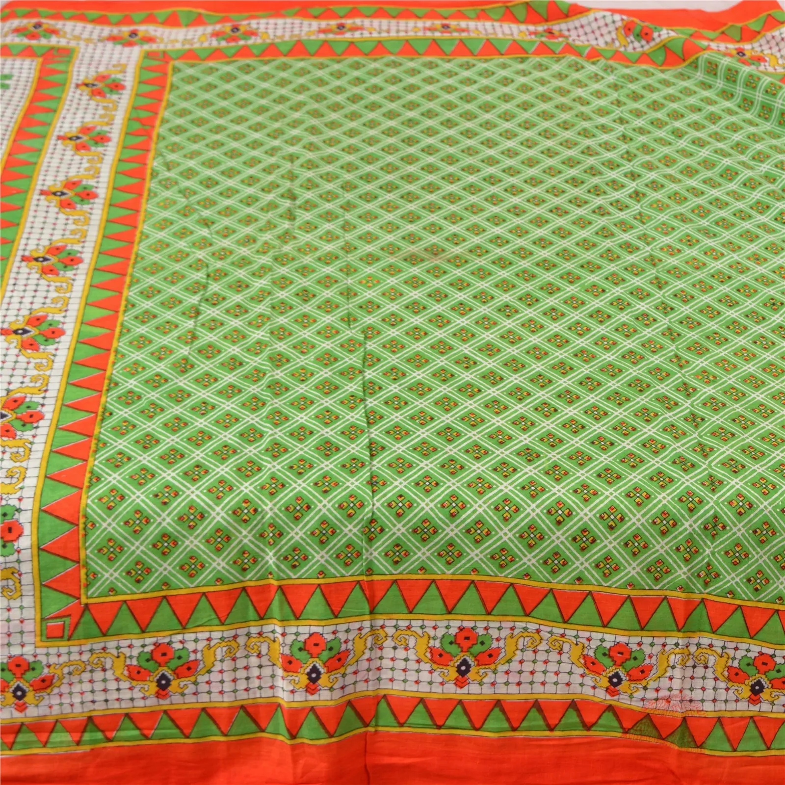 Sanskriti Vintage Sarees From India Green Printed Pure Cotton Sari Craft Fabric