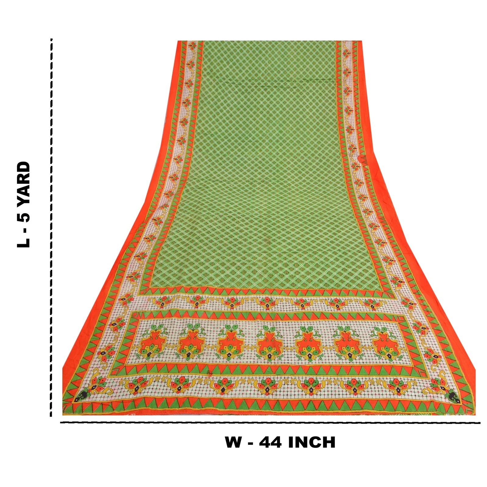 Sanskriti Vintage Sarees From India Green Printed Pure Cotton Sari Craft Fabric