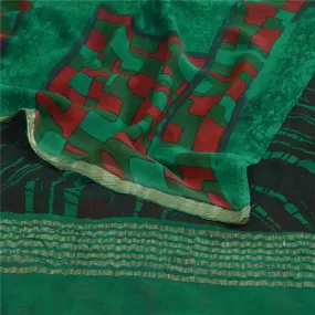 Sanskriti Vintage Sarees Green Pure Georgette Silk Print Zari Woven Sari Fabric