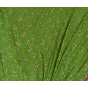 Sanskriti Vintage Sarees Green/Purple Zari Border Pure Silk Printed Sari Fabric